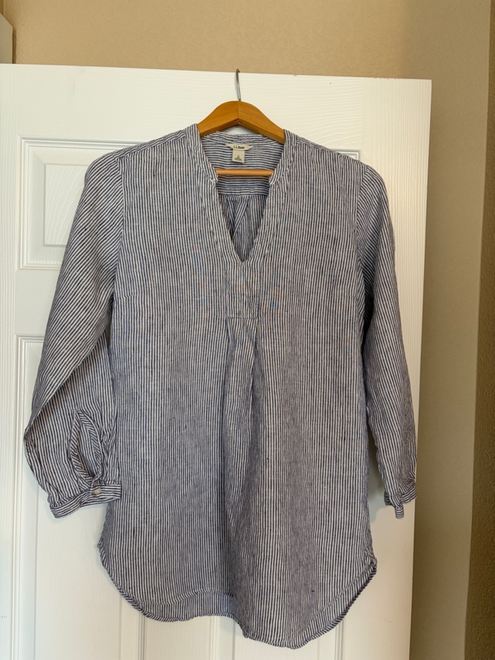 L.L.Bean Linen Pinstripe Pullover Shirt Sz Small Coastal Grandmother Breezy W3